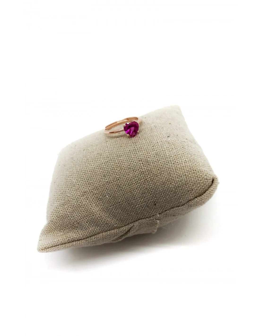 Anello con Zircone a Forma di Cuore Fucsia Argento Rosa