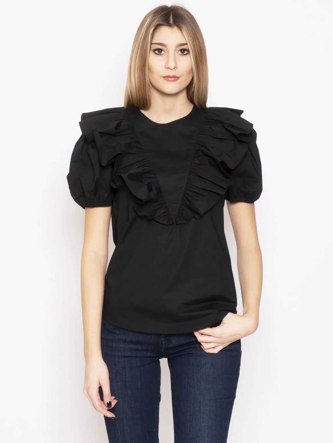 Blusa con Volant Spiedini Nero