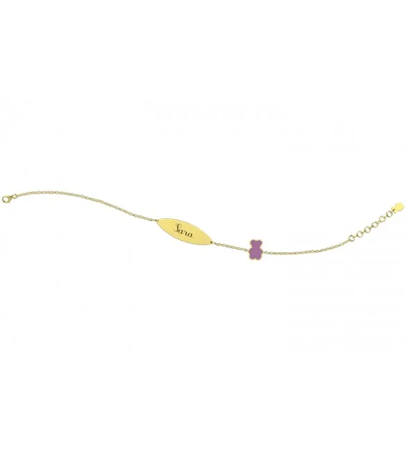 Bracciale Bambino Bambina Gioielli Nanan Bijou Targhetta oro Orsetto Rosa ngld0005