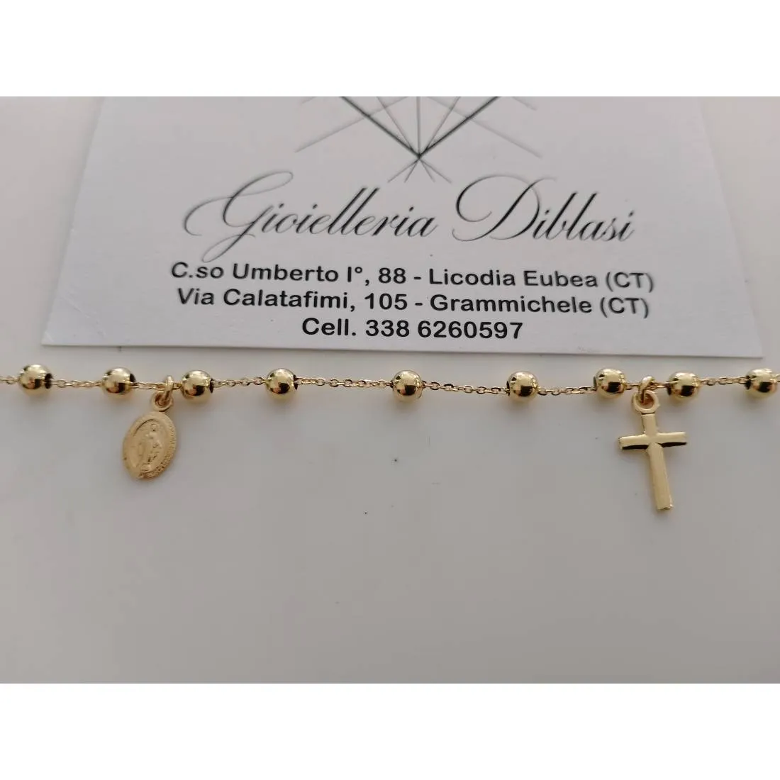 BRACCIALE ROSARIO In ORO GIALLO 18 Kt 750% SFERE Lucide Madonna Miracolosa Croce