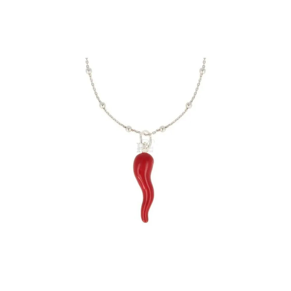 Collana con ciondolo corno portafortuna in argento