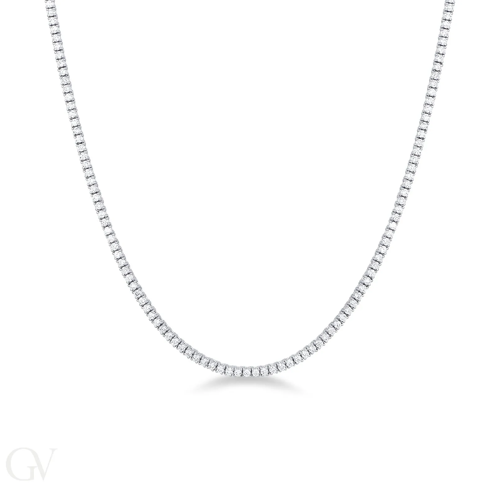 Collana girocollo tennis modello a filo lineare in oro bianco 18k con diamanti