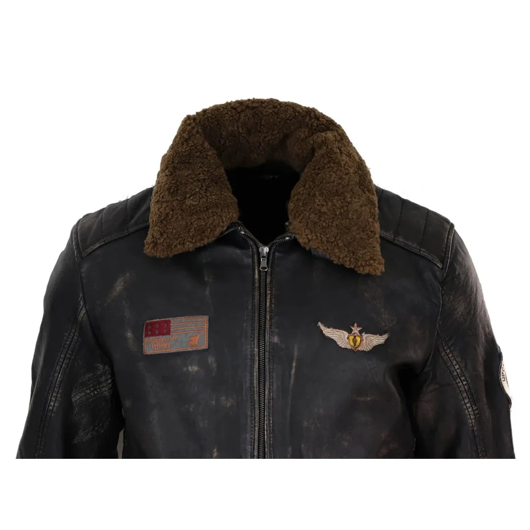 Giacca Vintage da Uomo Stile Pilota con Colletto in Pelo