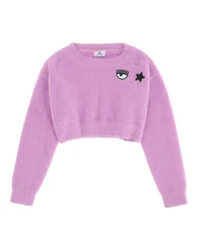 Maglia cropped lilla in tessuto effetto peluche con logo eyestar sul petto 4-6 anni