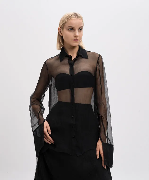 Marc Le Bihan Blusa nera realizzata in seta con spacco sul retro 26411