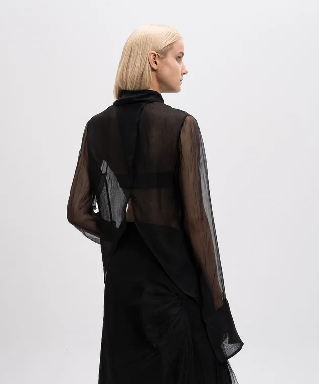 Marc Le Bihan Blusa nera realizzata in seta con spacco sul retro 26411