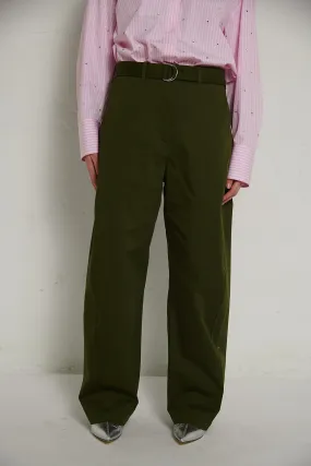 MSGM Pantalone verde militare over, con cintura a nastro