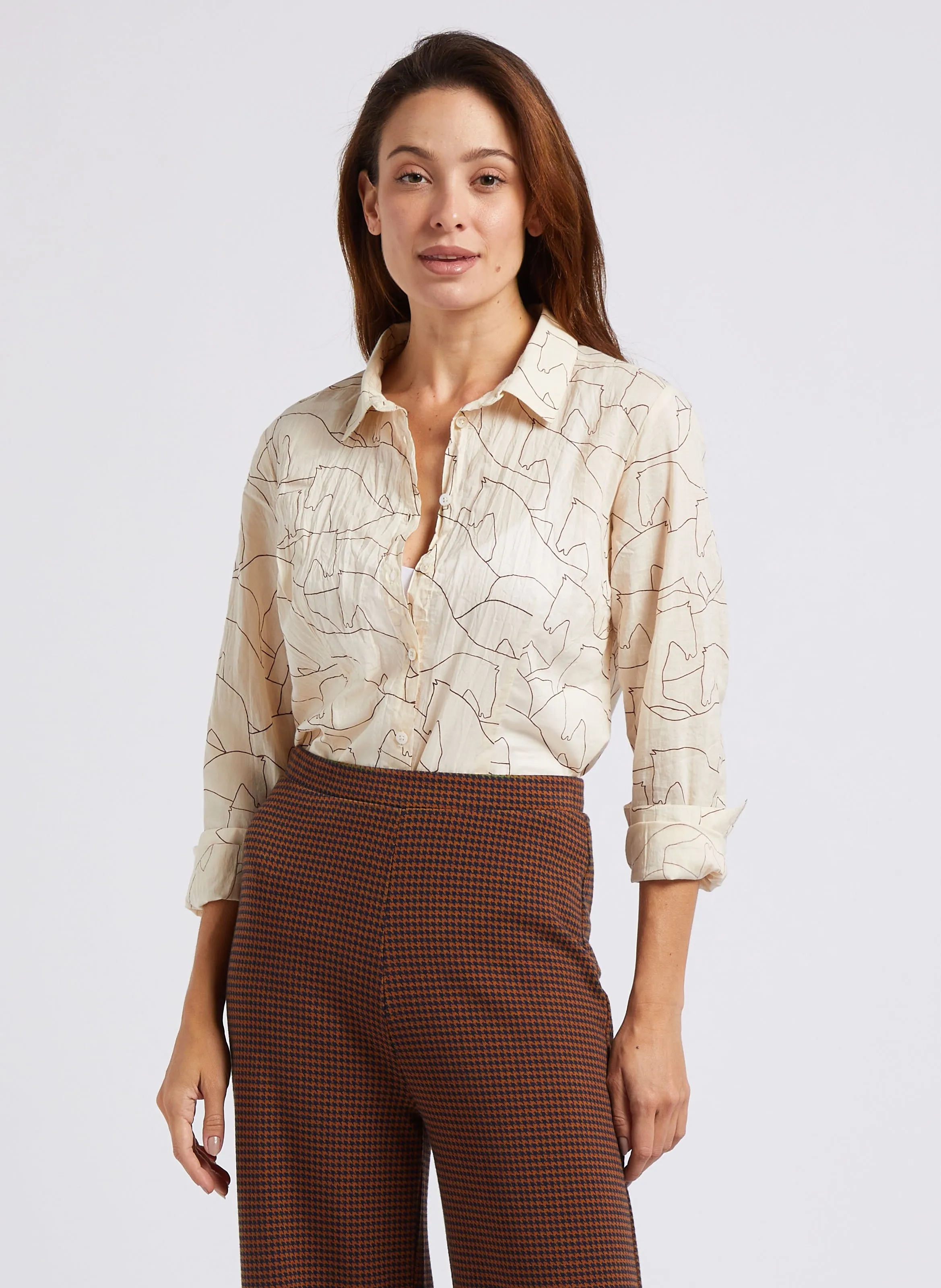  NICE THINGS   Camicia stampata con colletto classico in cotone | Beige