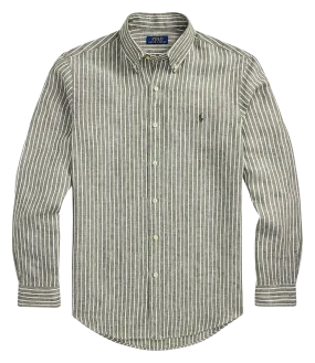  POLO RALPH LAUREN   Camicia a righe regular in lino | Verde