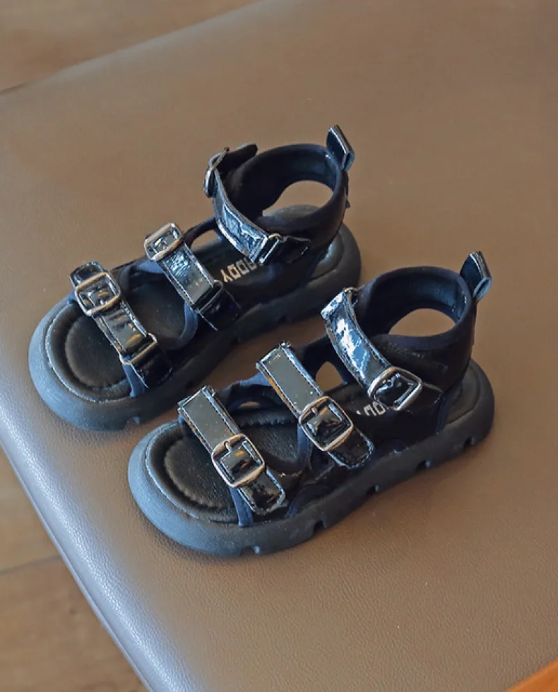 Ragazzi Black Hook Loop Open Toe 2022 New Pu Bambini Fashion Girls Sc