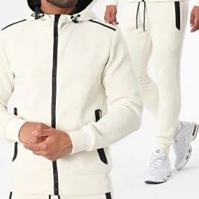 Set felpa con cappuccio e pantaloni da jogging con zip beige