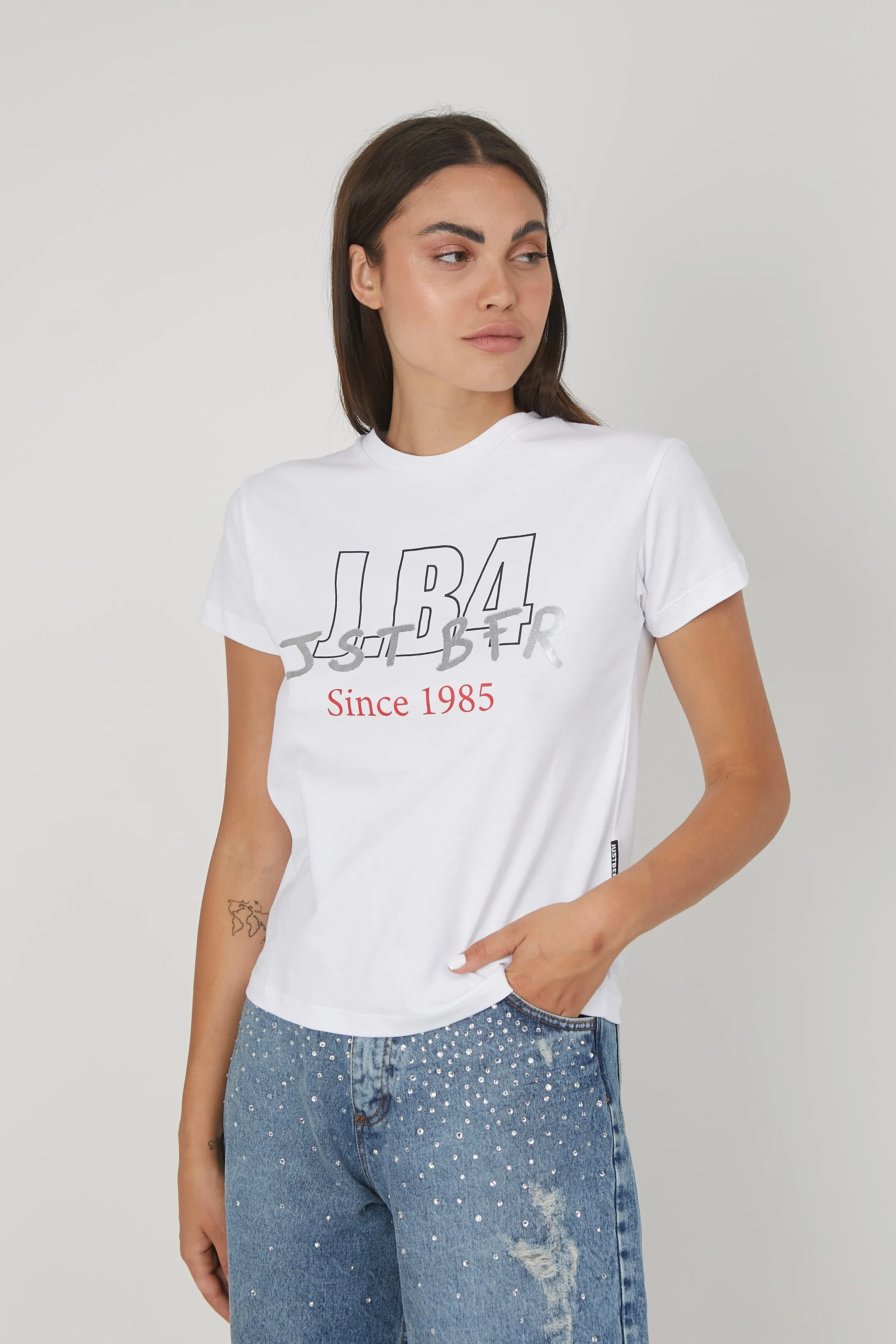 T-SHIRT LOGO METALLIZZATO WHITE